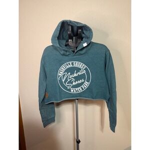 Pop Surf Nashville Shores Water Park Cropped Hoodie Teal Blue Large L Raw Hem